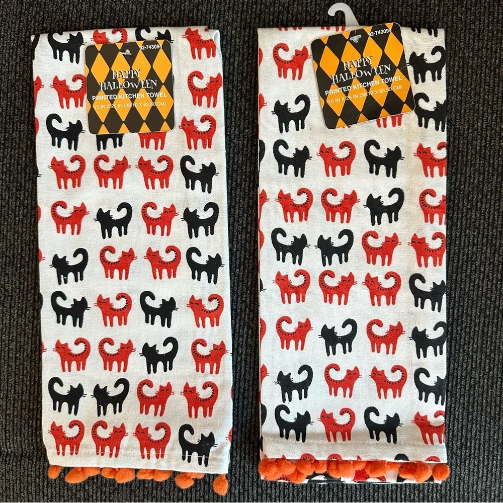 Halloween cat printed kitchen towel set